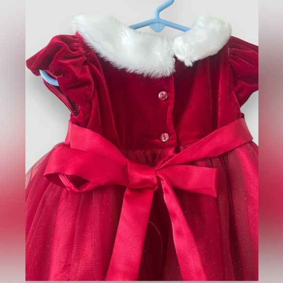 Jona Michelle Christmas Red Velvet Faux Fur Trim Dress Sparkly Toddler Girl 18M - Picture 3 of 8